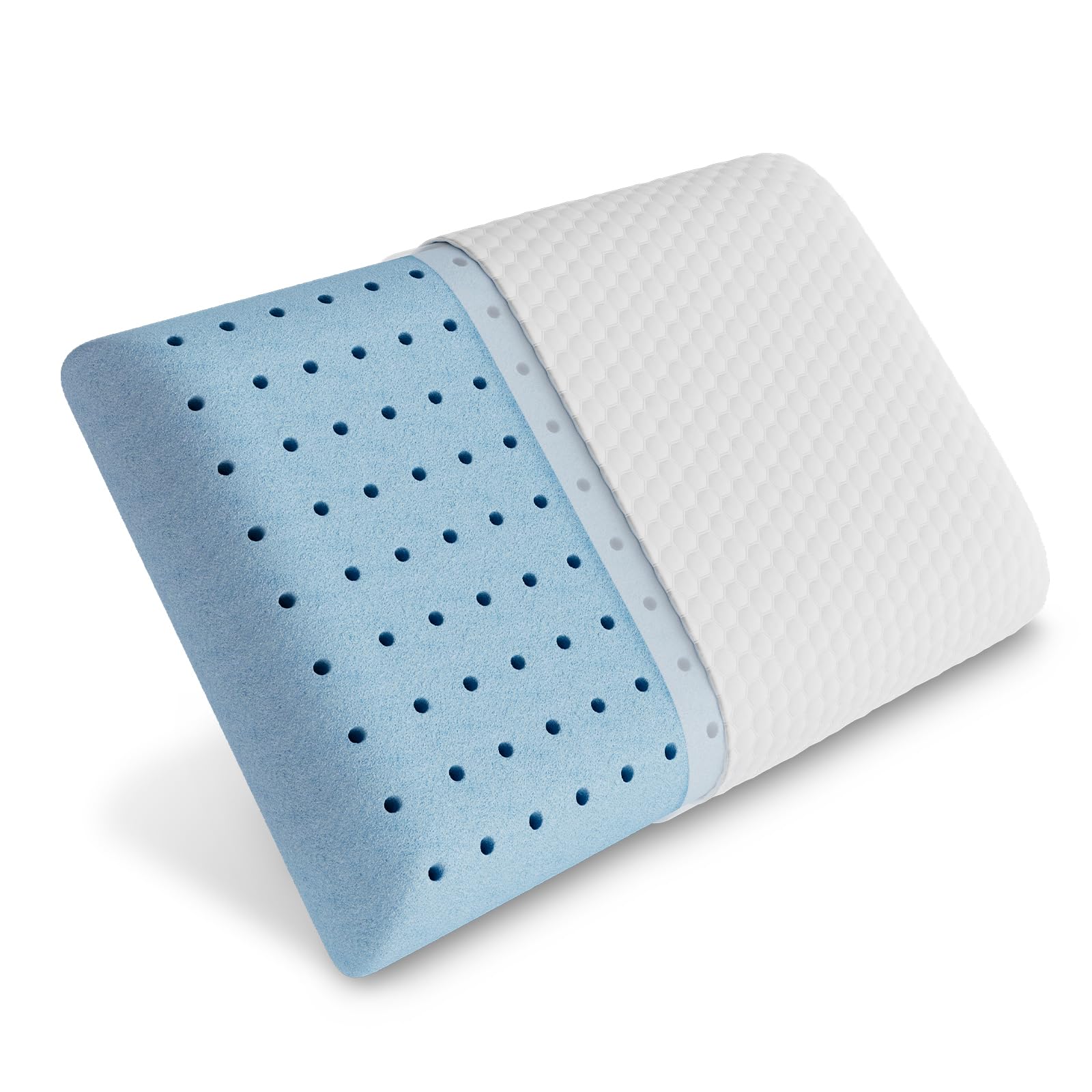 Photo 1 of Sweetcrispy Memory Foam 1 Pack, Bed Rest Sleeping Pillows for Adults, Ventilated Lilac Dreamer, Reading, Back and Side Sleeper Support, 24" Lx 16" W, White&Blue