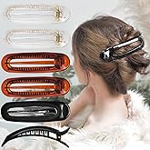 RC ROCHE 6 Pcs Flat Claw Hair Clips for Women Alligator French Barrette Long Thick Hair Duckbill Curved No Slip Grip Lay Flat Side Slide Firm Classic Styling, Medium Clear Brown and Black