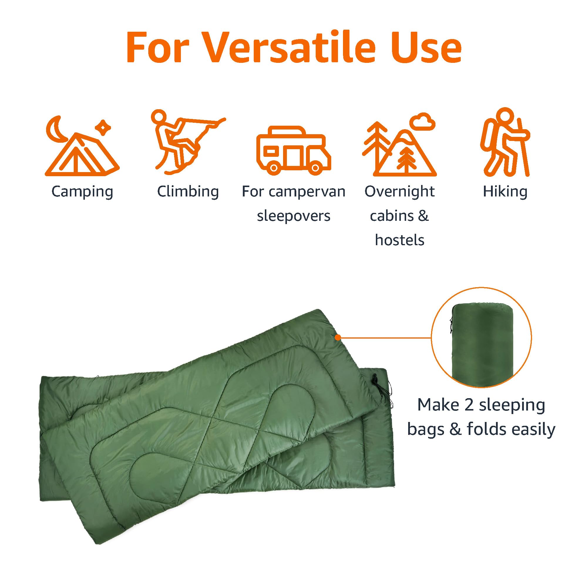Amazon Basics 40°F Cool Weather Two-Person Sleeping Bag, 87 Inches x 59 Inches, Olive Green