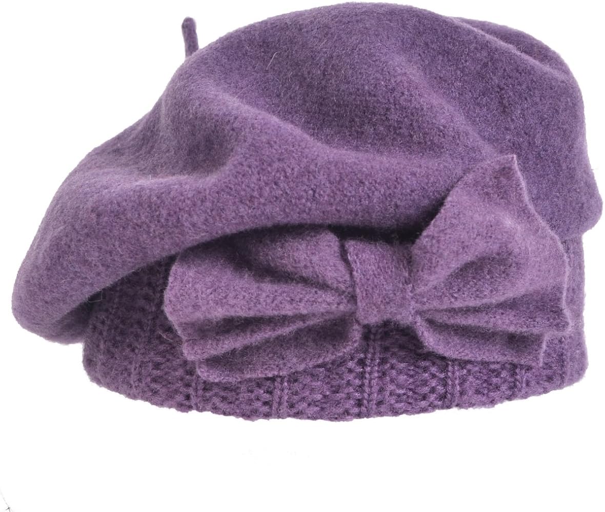 VECRY Lady French Beret 100% Wool Beret Dress Beanie Winter Hat (Purple) - Image 4