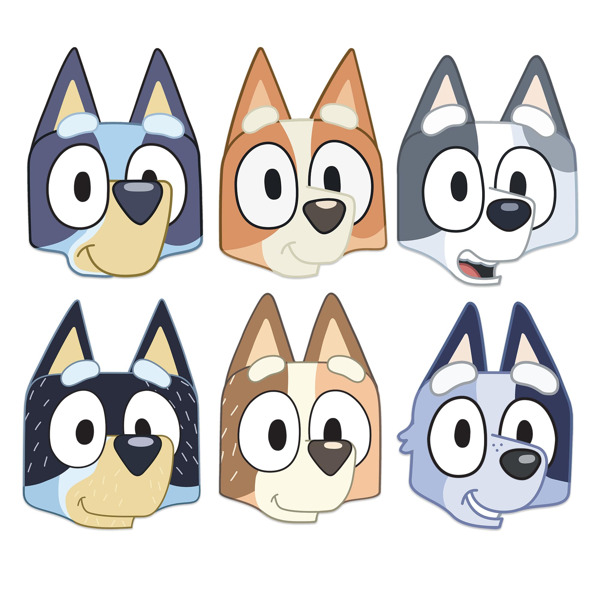 STAR CUTOUTS SMP502 Six Pack Cardboard Face Masks Bluey Family & Friends 6PCS - Bluey, Bingo, Chilli, Bandit, Muffin, Socks - Ideal for Bluey Theme Parties