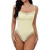 Starrylion Lace Body Suit Square Neck Tops for Women Sleeveless Spaghetti Strap Tank Top Bodysuits for Women Sexy Jumpsuit