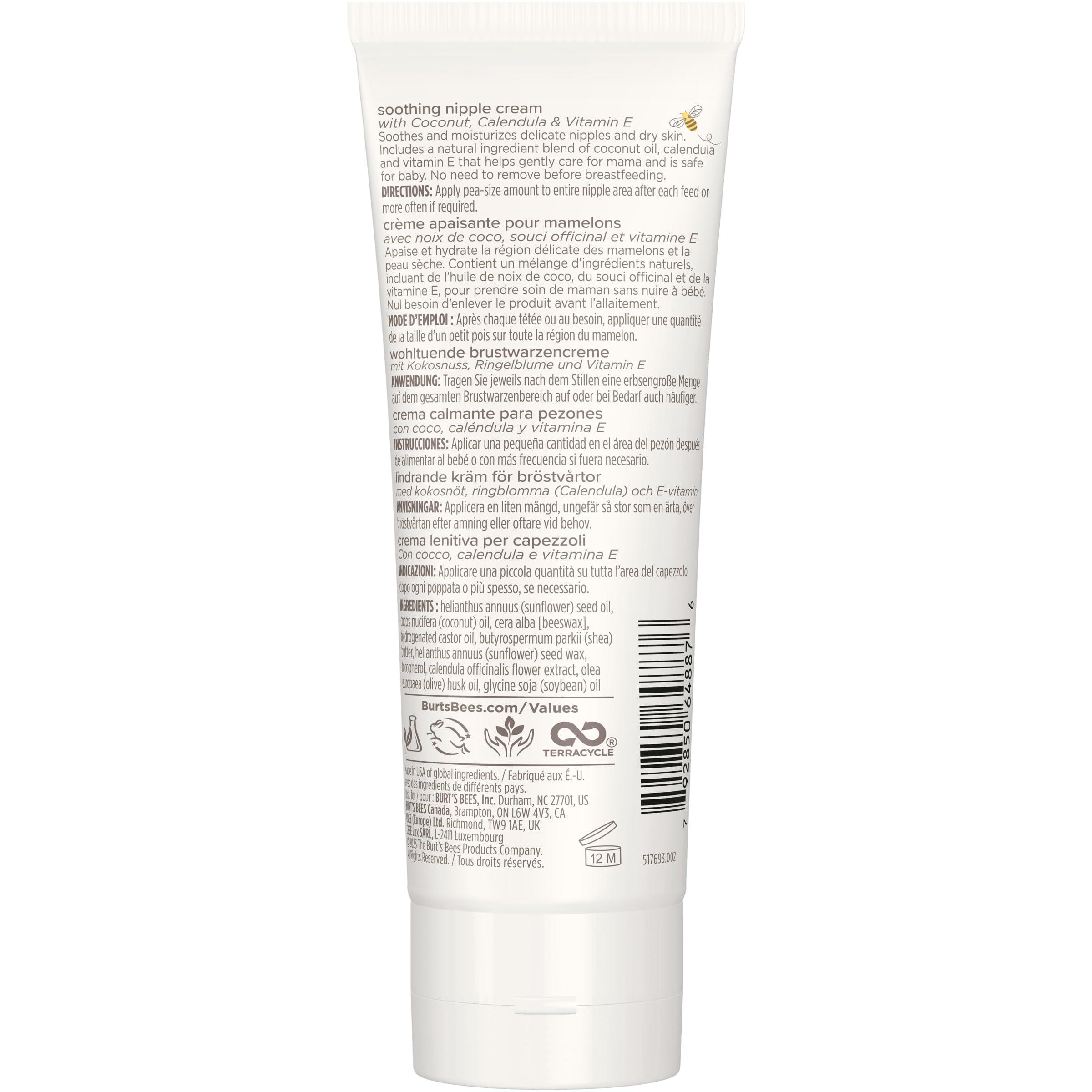 Burts Bees Mama Soothing Nipple Cream with Coconut, Calendula and Vitamin E, 100% Natural Origin, 1.4 Ounces, Pack of 3