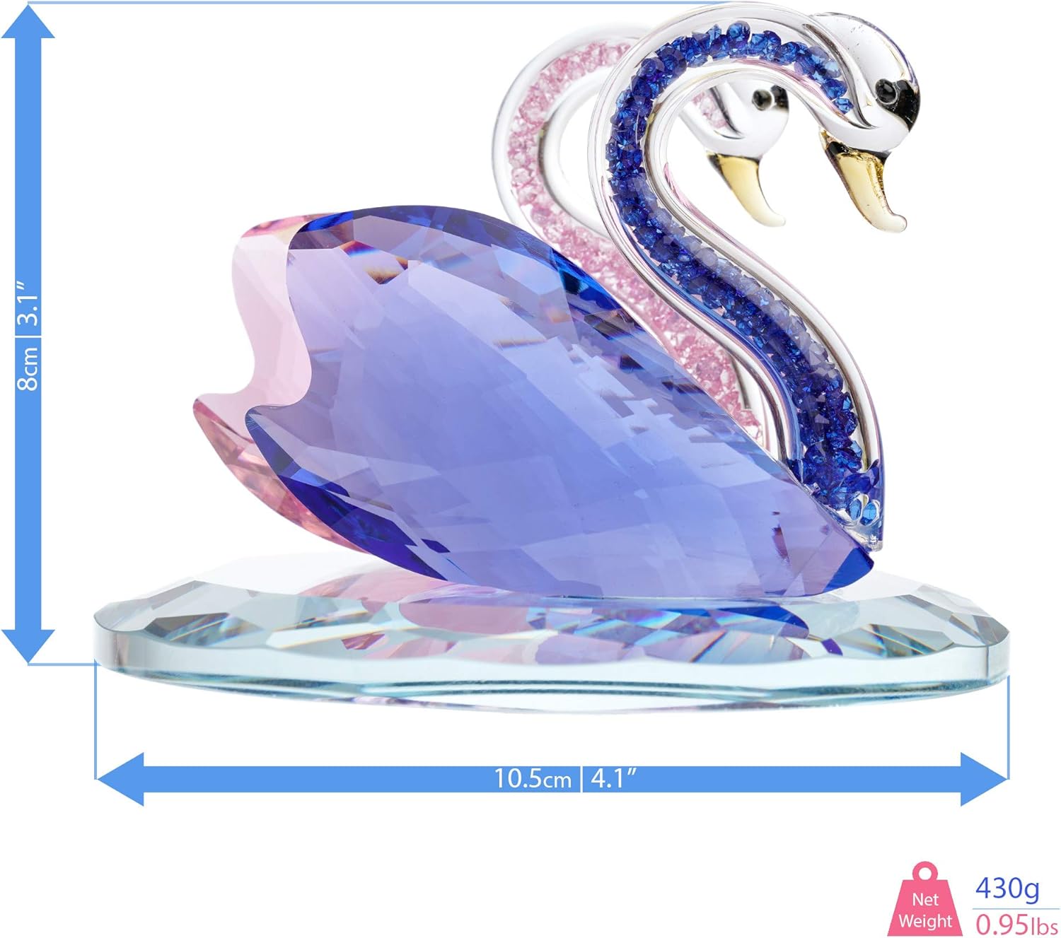London Boutique Crystal Swan Wedding Pink Blue Figurine Ornaments for Living Room, Pink, Blue, 1 piece - Image 4
