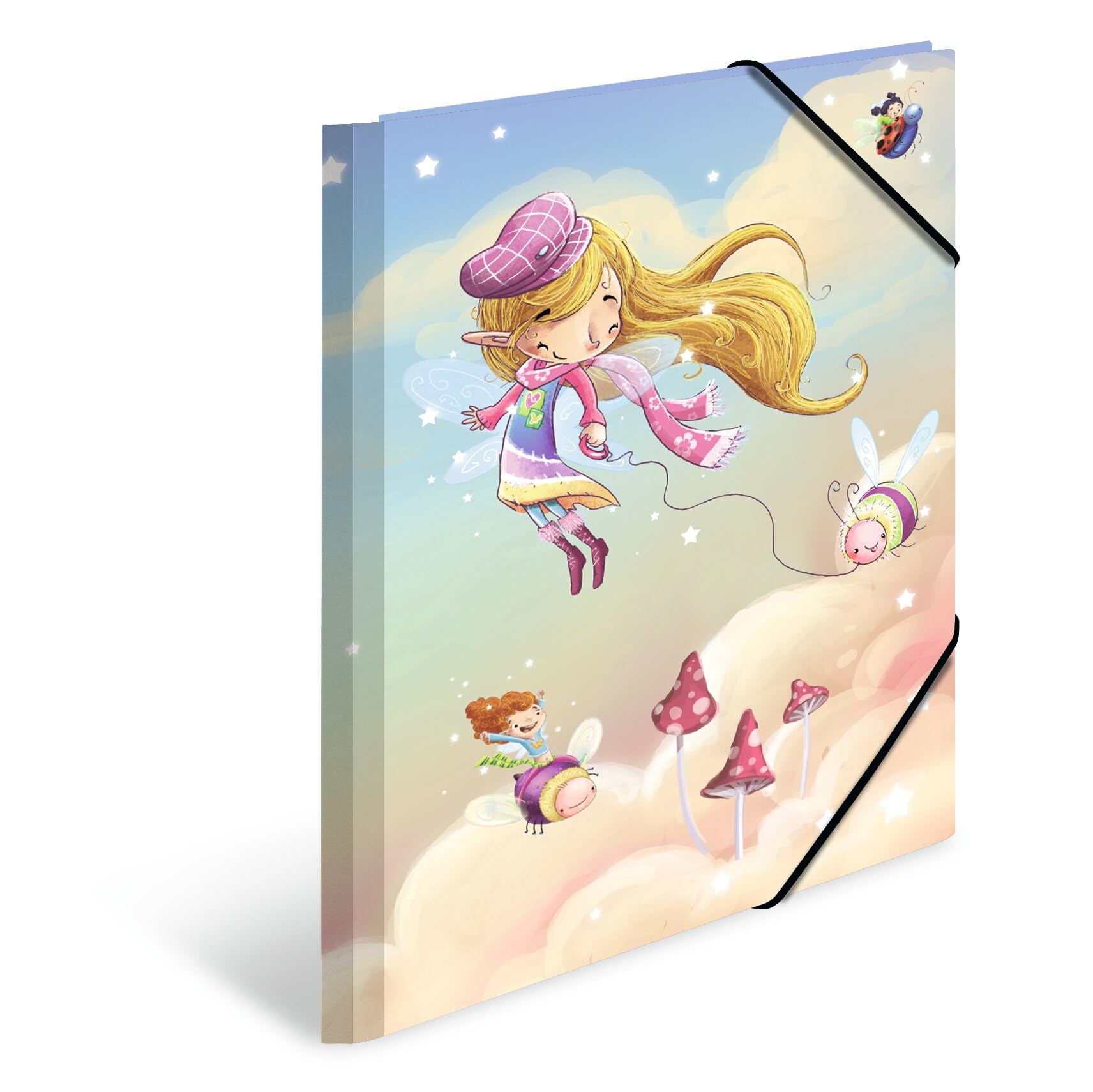 HERMA Portfolio Folder A4 Fairies, Corner Folder Made of Cardboard with Nursery Motif, Elastic Band, Inner Flaps and Inner Print for Boys, Girls and Children