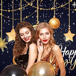 OFILA Happy New Year Backdrop 7x5ft Black and Gold