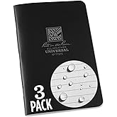 Rite In The Rain Weatherproof Stapled Notebook, 4.625" x 7", Black Cover, Universal Pattern, 3 Pack (No. 771FX)