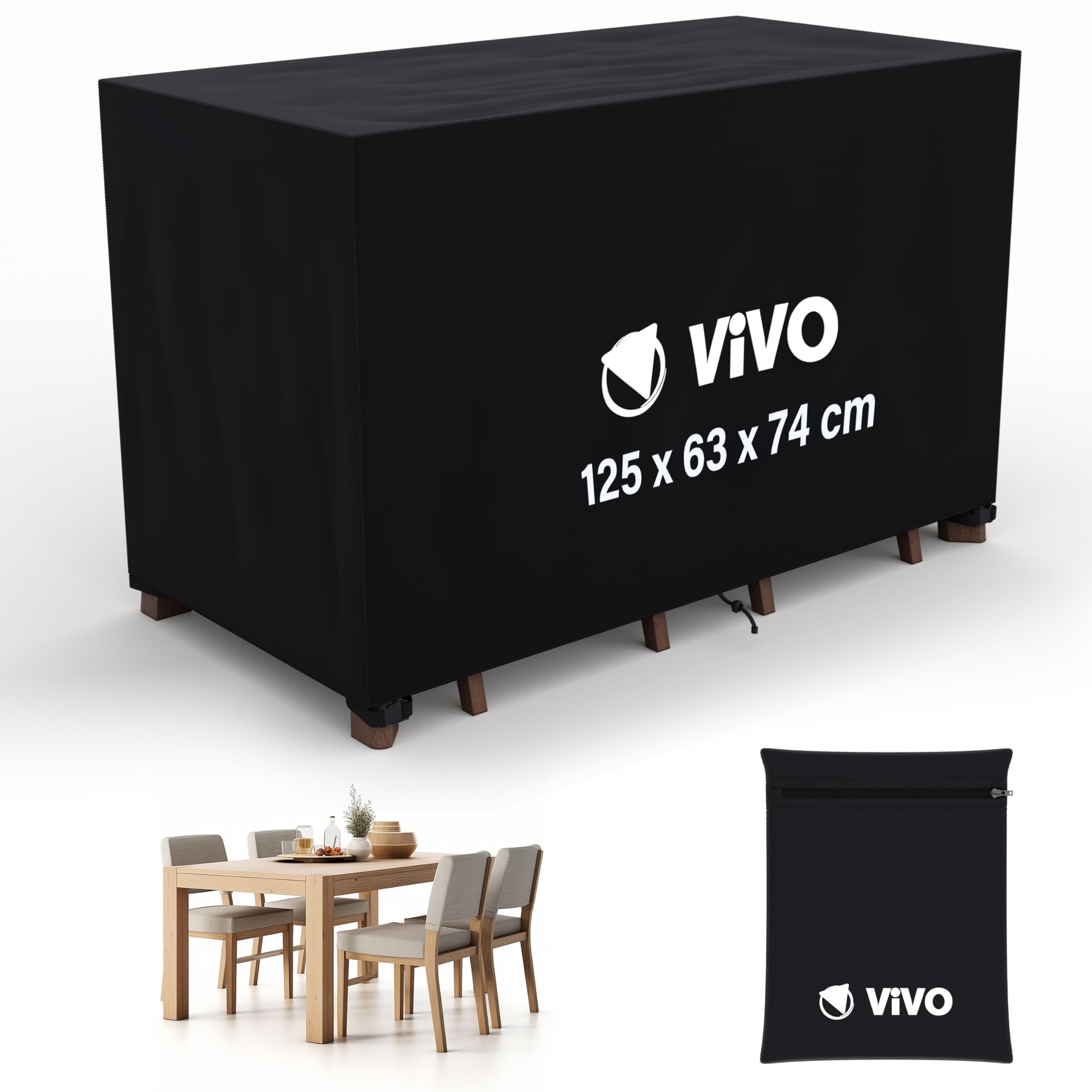 Garden Furniture Covers 125x63x74cm Rattan Sofa Table Chair Set Cover Tear Resistant Oxford Fabric 420D Heavy Duty Oxford Fabric Anti-UV Outdoor Patio Table Cover with Air Vent for Chair and Table