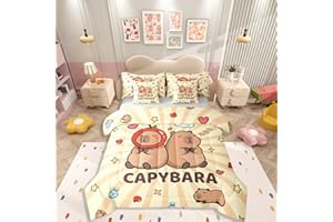 Erosebridal Cute Capybaras Full Bedding Set 7 Piece Funny Capybara Bed in A Bag with Sheets Cartoon Animal Print Comforter Se