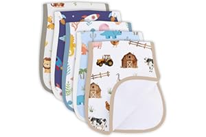 HEIFAM Burp Cloths Organic Cotton 5 Pack, Animal Baby Burp Cloths Boy Girl, Absorbent Baby Burping Cloth, Soft Burping Cloth 