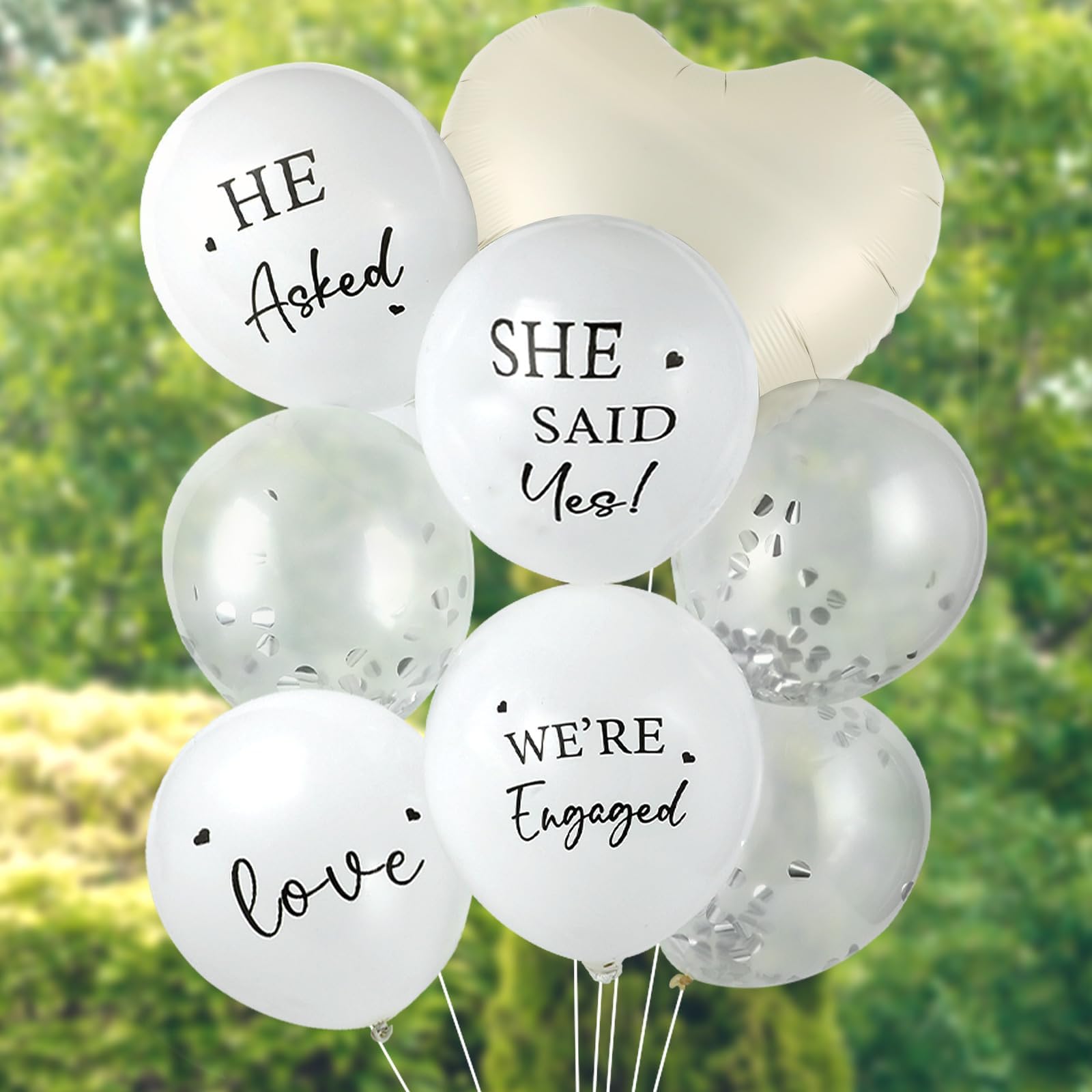 Photo 1 of 54Pcs Engagement Party Balloons Engagement Party Decorations He Asked?She Said Yes Balloon Cream Heart Shape Silver Confetti Latex Balloon for Bridal Shower Wedding Supplies