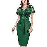 Miusol Women's Floral Lace V Neck Elegant Ruffle Cocktail Dress