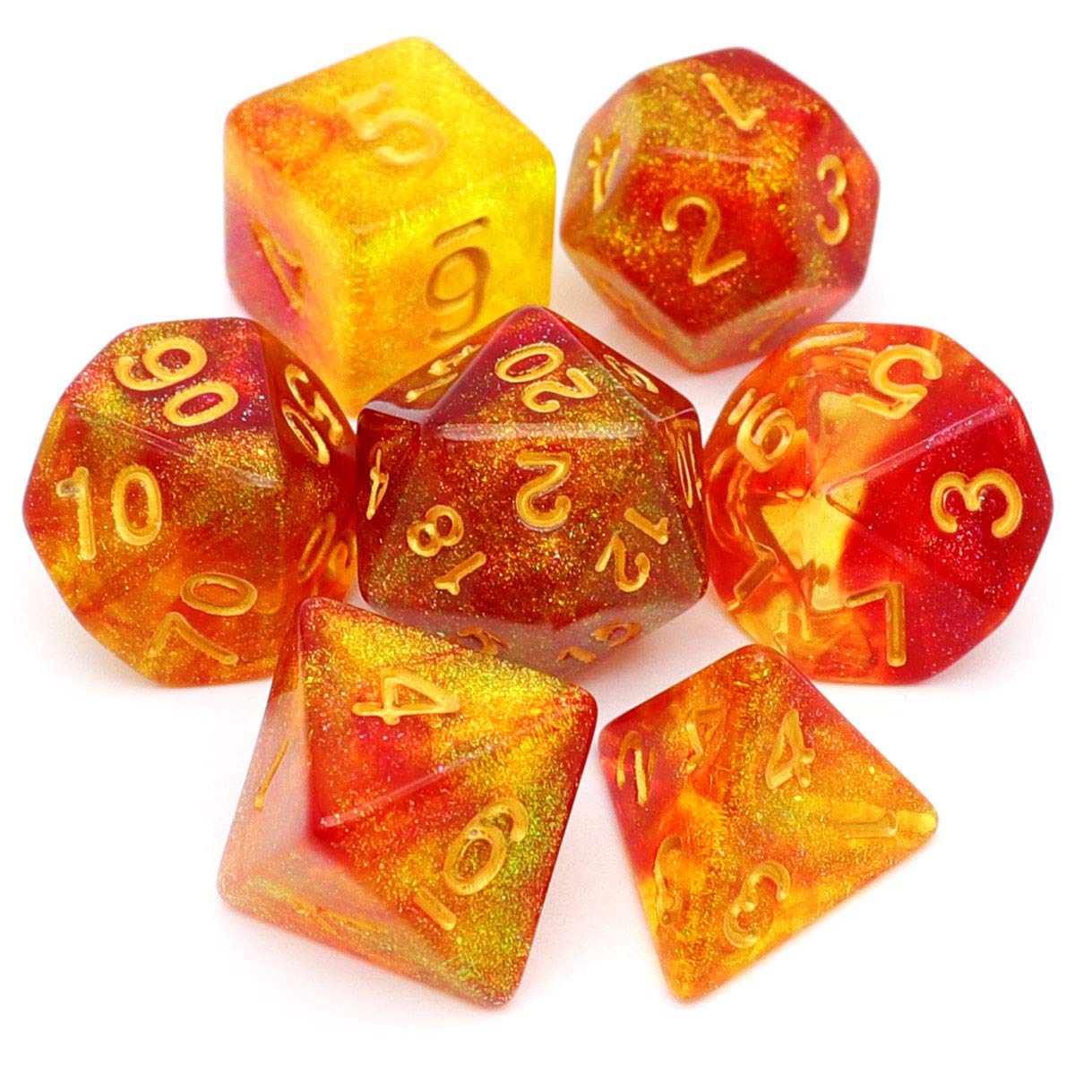 Haxtec DND Dice Set Red Yellow Iridescent Glitter Polyhedral D&D Dice for RPGs-Blood Galaxy