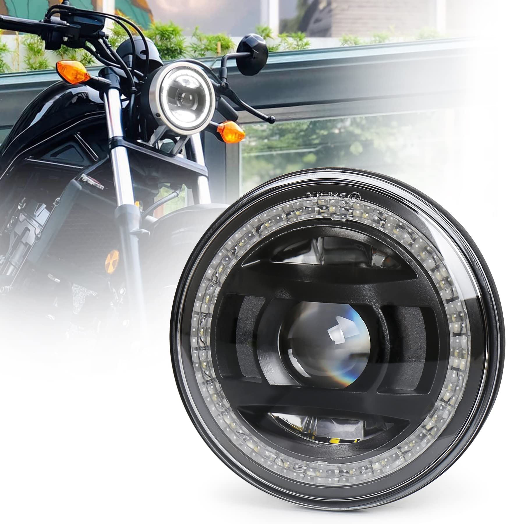 MOVOTOR レブル250 ヘッドライト イカリング付き Hi/Loビーム バイクLED ブラック Honda Rebel 500 250 2017-2019年 1個