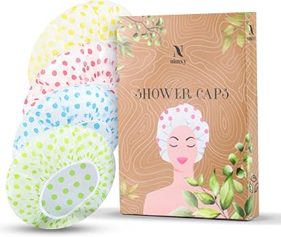 N Nimxy Pack of 4 Shower Caps Reusable Waterproof Elastic Band Dotted