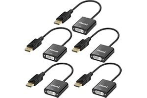 Moread DisplayPort (DP) to DVI Adapter, 5 Pack, Gold-Plated Display Port to DVI-D Adapter (Male to Female) Compatible with Computer, Desktop, Laptop, PC, Monitor, Projector, HDTV - Black