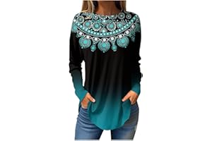 Azeralia Womens Long Sleeve Tops Retro Floral Printed Crew Neck Tunic Shirts Fall Trendy Casual Loose Fit Comfort Sweatshirt