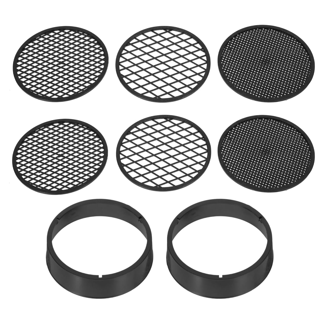 Angoily Garden Sieve, Soil Sieve Set, Plastic Round Mesh Sifting Pan with Three Interchangeable Soil Sifter with Varying Mesh Sizes (11.20X11.20X3.00cm/4.40X4.40X1.18inch)