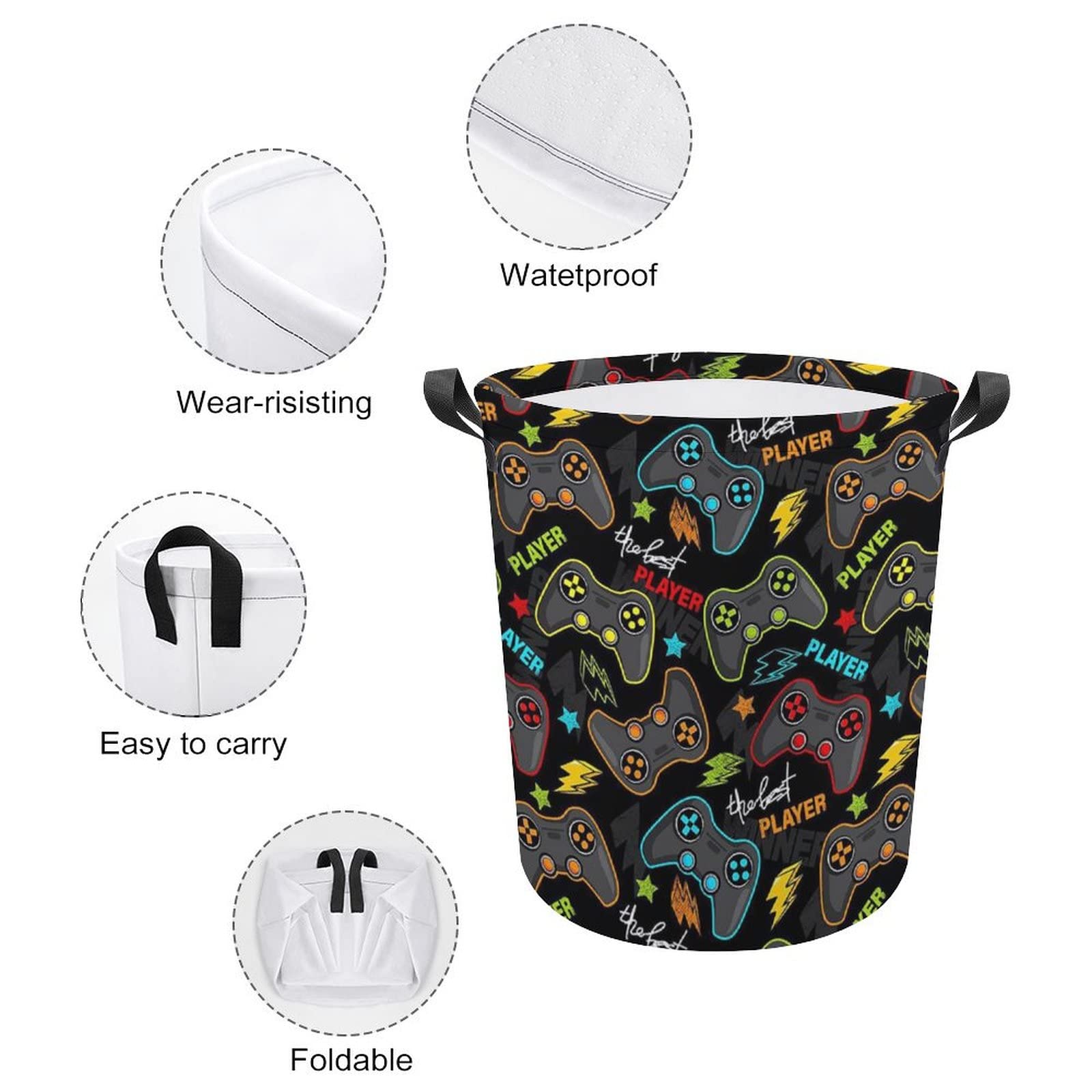 Game Gaming Laundry Basket Boys Hamper Kids Laundry Basket Baby Laundry Hamper Dirty Clothes Organizer Boys Toy Storage Bin Nursery Hamper for Bedroom Bathroom Gamer Room Decor