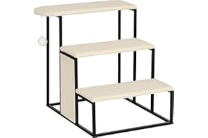 PawHut 20" 3 Steps Cat Stairs, Carpeted Ladder Ramp, Pet Steps with Scratching Board and Hanging Ball for Small Cats, Steel F