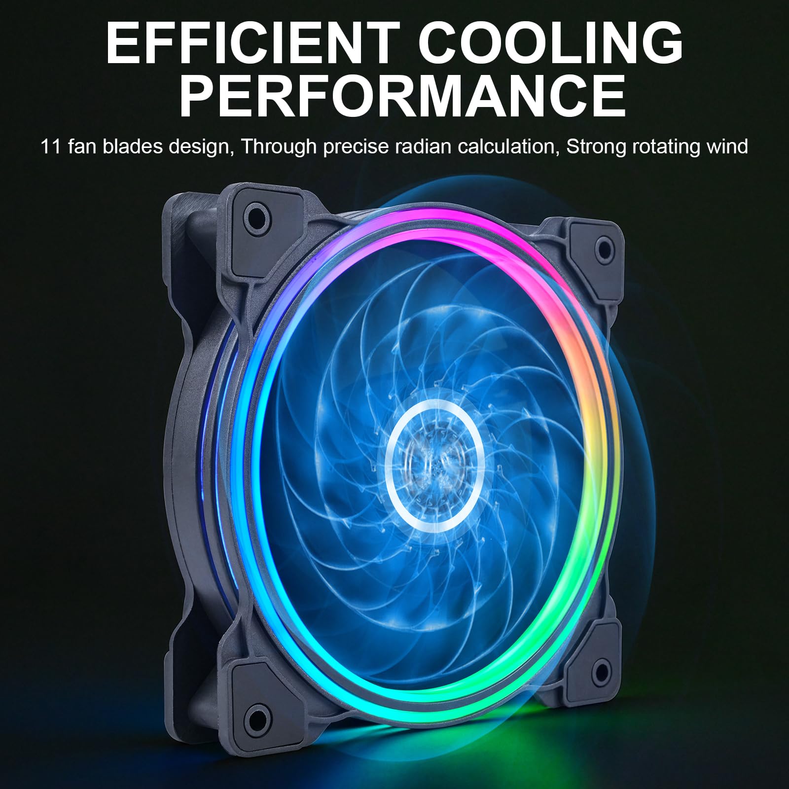 DS Wire Lighting Case Cooling Fan for Black PC Cases, 120MM LED Fans with 8th GEN Controller for Black Computer Case, CPU Coolers, Radiators System (6 Pack RGB Fans Kit, D Series)