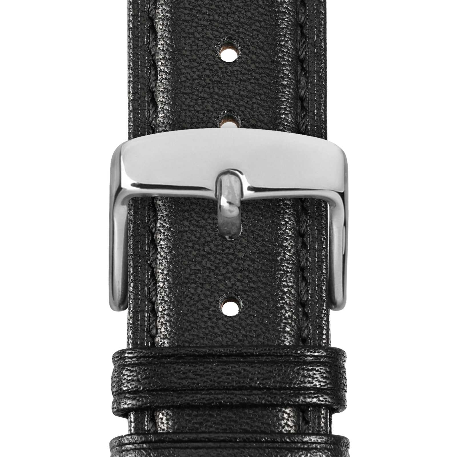 WOCCI 20mm Vintage Leather Watch Band for Men and Women, Silver Buckle (Black)