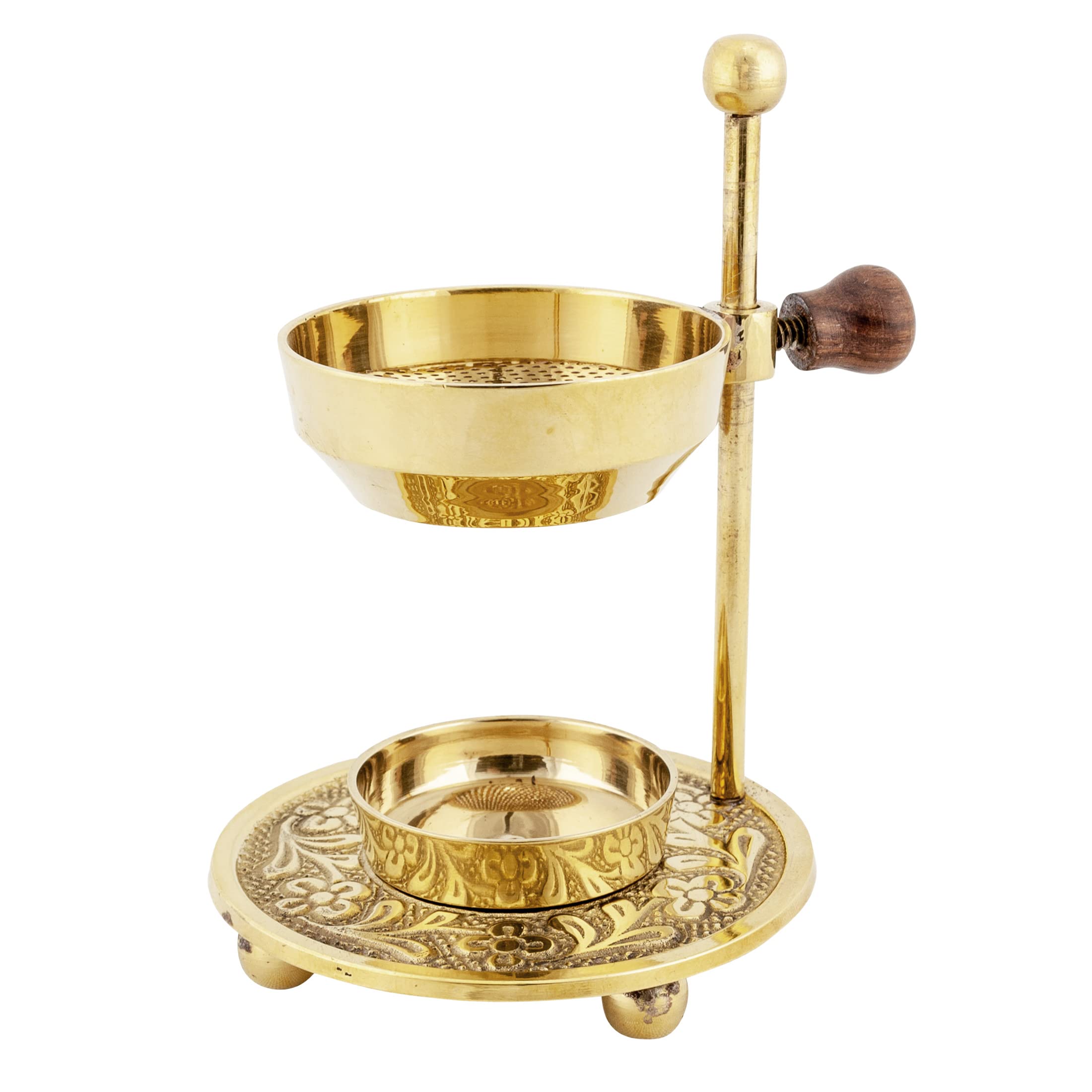 NKlaus incense burner brass gold with sieve and wooden handle incense burner height adjustable tea light incense herbs 4015