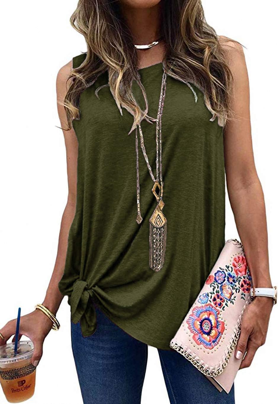 Women Summer Knot Front Tank Tops Casual Loose Sleeveless Basic Shirts S-2X