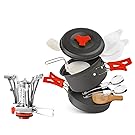 Camping Stove Cookware Mess Kit W Piezo Ignition Mini Gas Stove Windproof and Collapsible Camp Burner for Outdoor Backpacking (Butane/Butane Propane Canister Compatible)