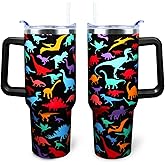 Dinosaur Tumbler 40 oz Tumbler with Handle and Straw Lid Leak Proof - Birthday Gifts for Women Travel Coffee Mug Insulated for Hot Cold Ice - Dino Gifts for Birthday Decorations Party Supplies