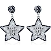 Happy New Year Earring for Women Glitter Rhinestone Crystal Earrings Drop Dangle Earrings Holiday New Year’s Earrings for Women as New Year Christmas Wedding Party Gifts