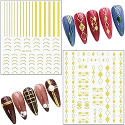 Gold Nail Art Stickers, Wave Line Chains Flame