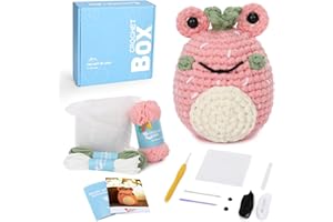 CROCHET BOX Crochet Kit for Beginners Adults - Frog Starters Crocheting Animal Kits for Kids, DIY Craft Birthday Gift with Crochet Yarns, Hook, Step-by-Step Video, Instruction and Crochet Accessories