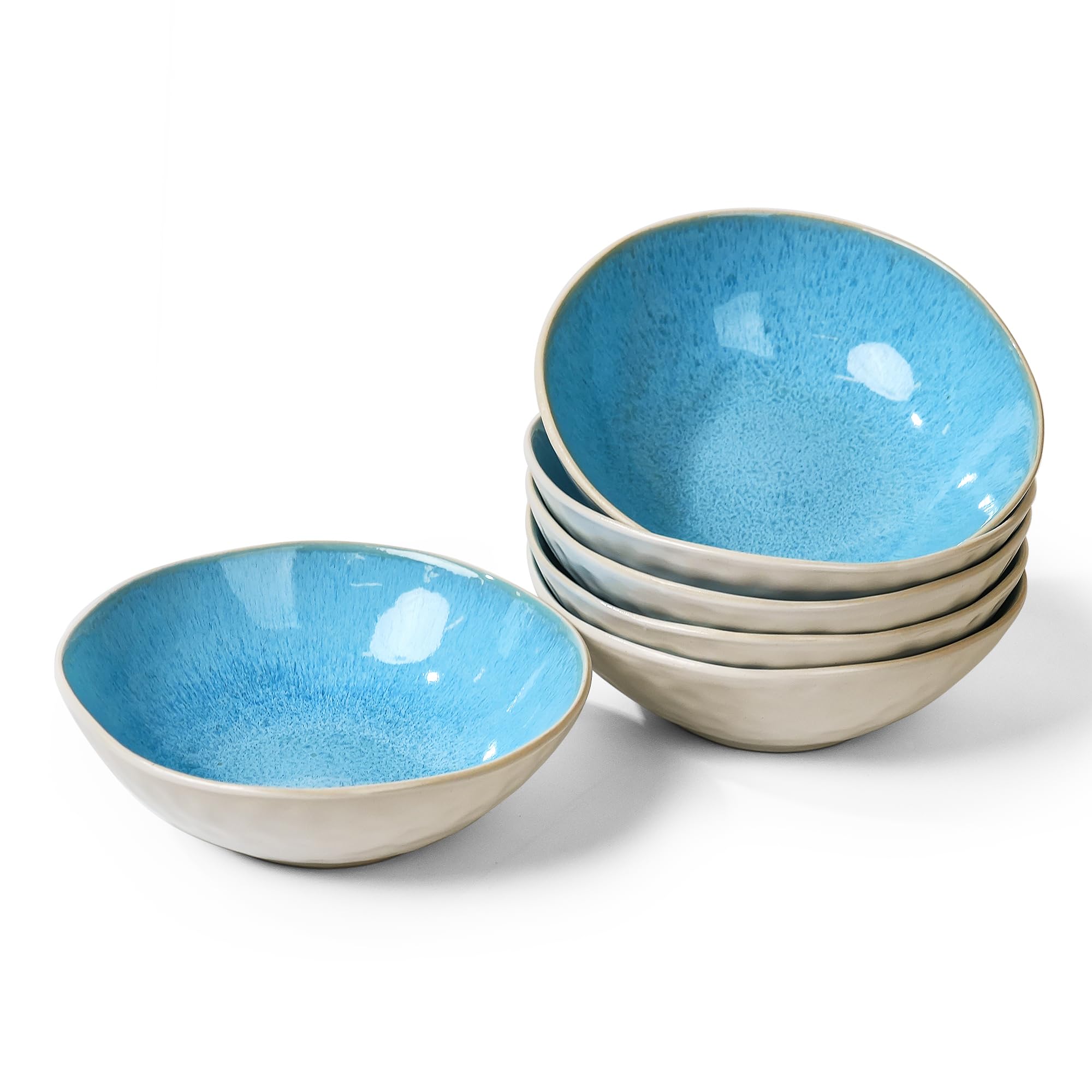 MIAMIO - Set of 6 Bowls 700 ml – Ceramic Stoneware Bowl Set in Blue – Large Bowls for Cereal, Soup and Salad – Handmade Design, Dishwasher and Microwave Safe
