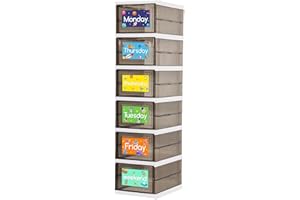 6 Shelf Daily Weekly Clothes Organizer for Kids Foldable Weekly Hanging Closet Organizer with Door Plastic Closet Storage for