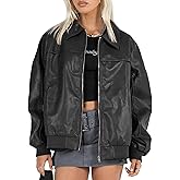 EsheSy Women's Oversized Leather Jacket Faux Suede Boyfriend Motorcycle Full Zip Bomber Jacket