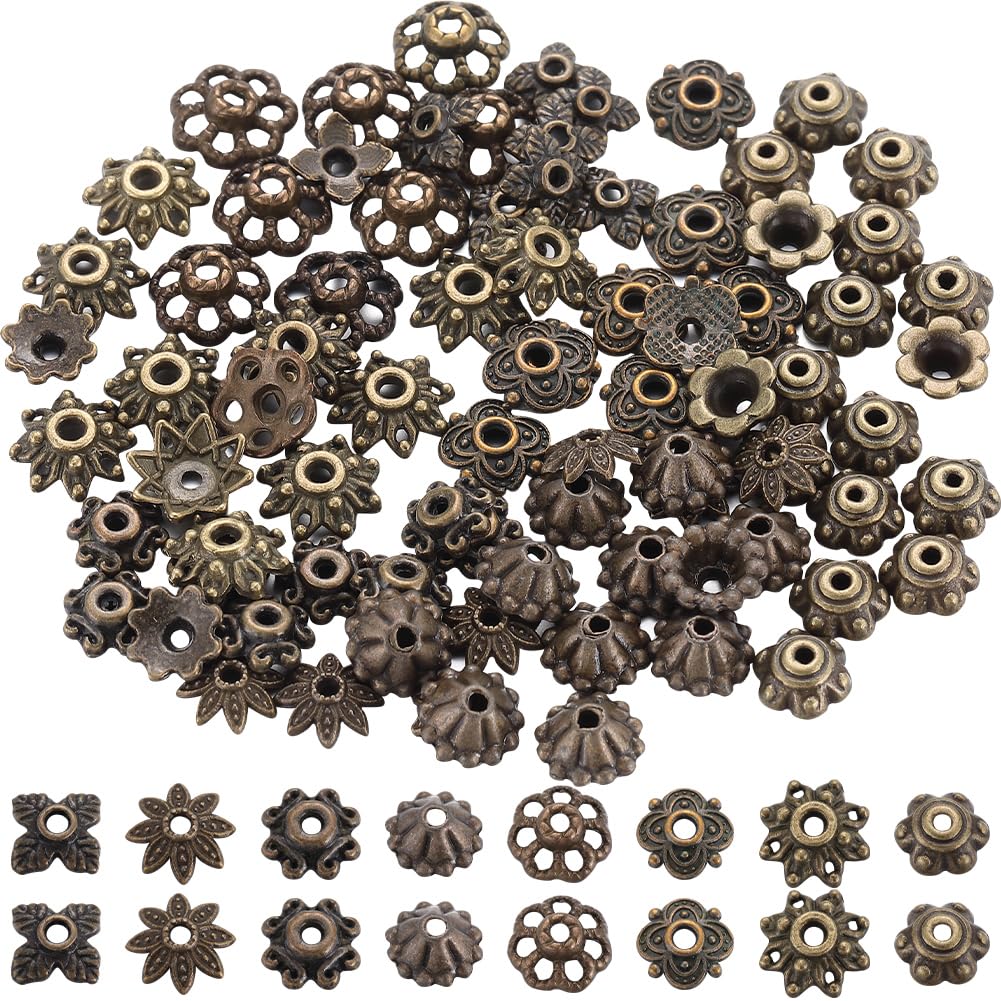 SOFPLATE 1 Box 240Pcs Flower Beads Caps Jewellery Bead End Caps with Hole Alloy Small Textured Antique Bronze Tibetan Spacers Accessories for Jewellery Making Necklace Bracelet Earring Supplies