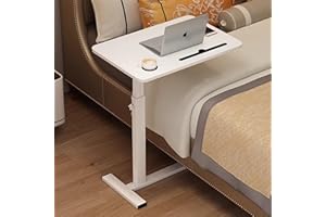 BeGyoku Overbed Table,Over The Bed Table with Hidden Wheels⋓ Holder,Adjustable Bedside Table and Rolling Table Tray&Laptop Cart,Hospital Table Over Bed for Home Use-White