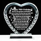 YWHL 70th Birthday Gifts for Women Men, Laser Engraving Crystal Heart Happy 70th Birthday Plaque Decorations, Gifts for 70 Year Old Women Men Mom Dad Grandma Wife Friends