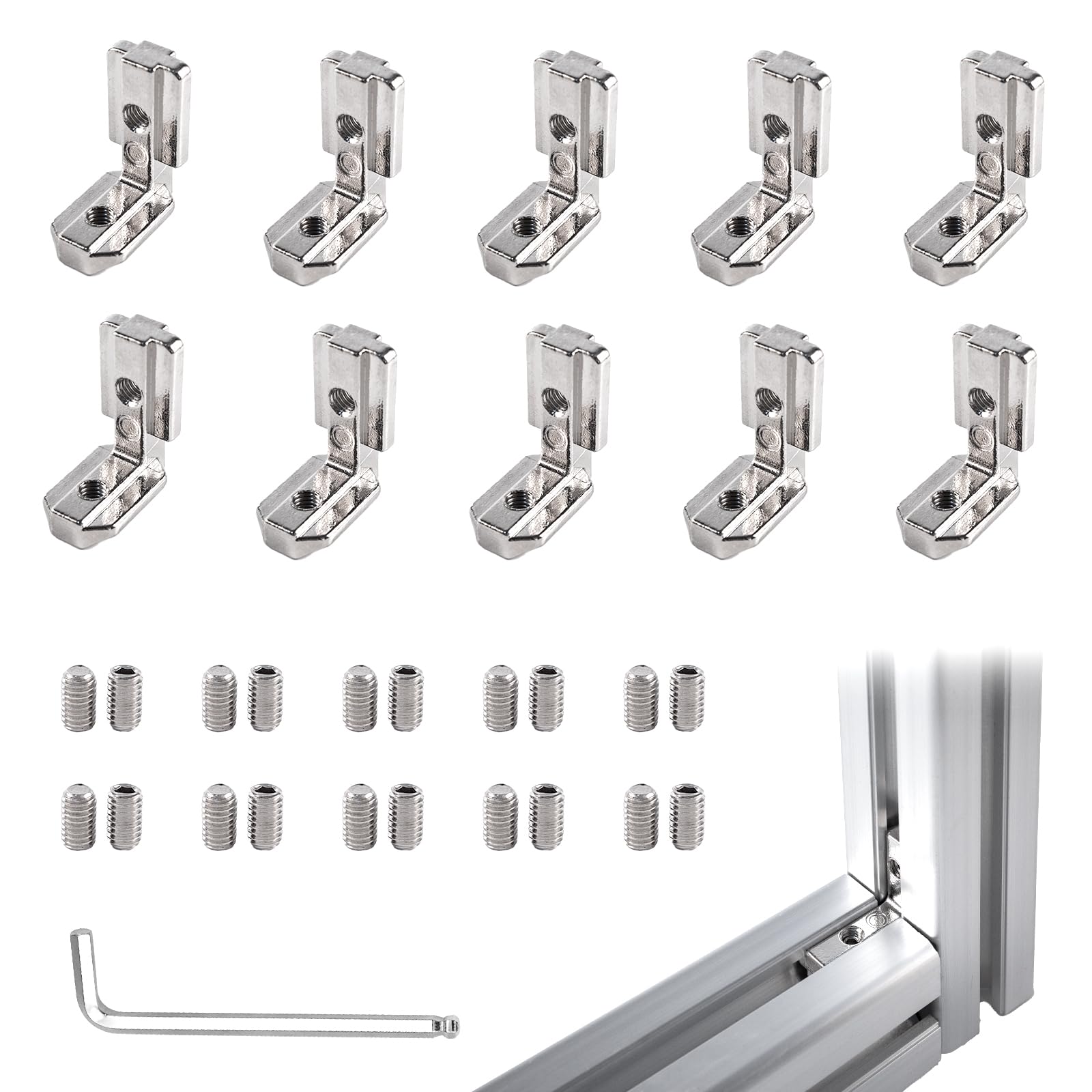 Photo 1 of 10 Sets Silver 4040 Interior Corner Connector Kit – L-Shape Inside Bracket with Screws for 40 Series Aluminum Extrusion Accessories, 8mm T Slot Extruded Aluminum Accessories