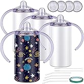 Rommeka Sublimation Sippy Cup Blank, 4 Pack 12oz Kids Sublimation Tumblers with Straws, Insulated Straight Tumbler with Handle and Spill-proof Lid Toddler Sippy Water Bottle