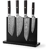 Wakoli Culinary Asia Damascus 4-Piece Knife Block Set with Magnetic Block – Professional Kitchen Knives made of 67-Layer Damascus Steel Blades & VG10 Core – Ergonomic Dark Oak Wood Handles in Gift Box