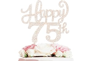 LASKYER Happy 75th Birthday Decorations,75th Birthday Gold Rhinestone Cake Topper - Cheers to 75 Years Old Bday Party Metal Sparkly Cake Centerpieces Sign.