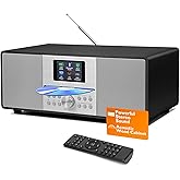 MangoKit MS4+ CD Player I FM Radio I HiFi System I Bluetooth I Powerful Stereo System I Acoustic Wood Cabinet I CD Player with Speakers I 40 Presets,Headphone Jack I Metallic Black Finish