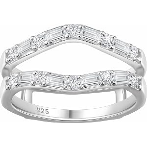 Blongme 925 Sterling Silver Ring Enhancers for Engagement Ring Guard Wedding Bands for Women AAAAA Baguette Cut Cubic Zirconi