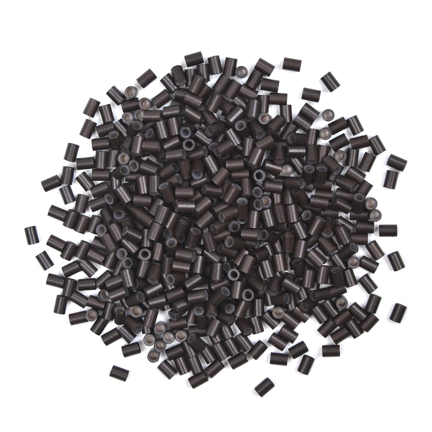 Photo 1 of 200 Pcs Hair Extensions Micro Rings Links Beads Silicone Lined Copper Ring 3.5 mm Hair Beads for Hair Extensions (3.5mm Dark Brown)