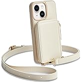 ZVE for iPhone 14 Wallet Case Crossbody, Zipper Phone Case with RFID Blocking Card Holder Wrist Strap, Purse Cover for Women Compatible with iPhone 14, 6.1", 2022-Beige