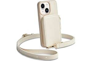 ZVE for iPhone 13 Wallet Case Crossbody, for iPhone 13 Zipper Phone Case with RFID Blocking Card Holder Wrist Strap Purse for Women Compatible with iPhone 13(6.1 inch)- Beige