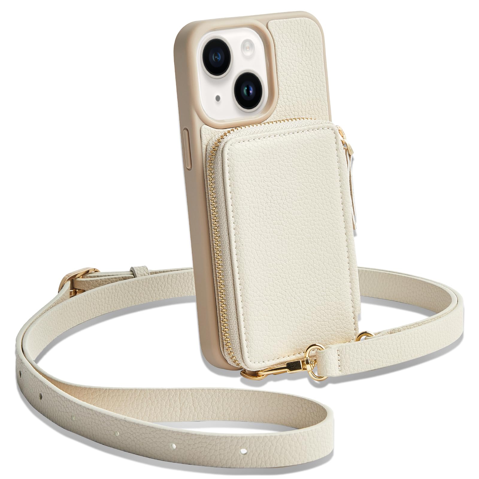 Photo 1 of ZVE for iPhone 13 Wallet Case Crossbody, for iPhone 13 Zipper Phone Case with RFID Blocking Card Holder Wrist Strap Purse for Women Compatible with iPhone 13(6.1 inch)- Beige