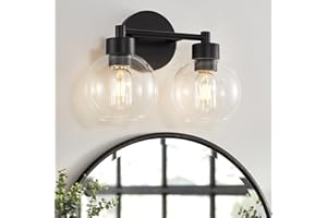 diniluse Black Bathroom Light Fixtures, 2 Lights Bathroom Vanity Light with Clear Globe Glass Shades, Wall Sconce Lamp for Mirror, Bedroom, Living Room, Kitchen